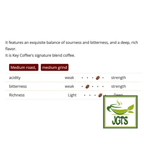 Key Coffee KEY DOORS Ground Coffee Special Blend - flavor chart eng