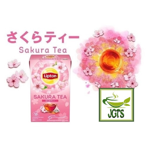 Lipton Sakura Tea Japan Limited Blend - Package and cup of tea with blossoms